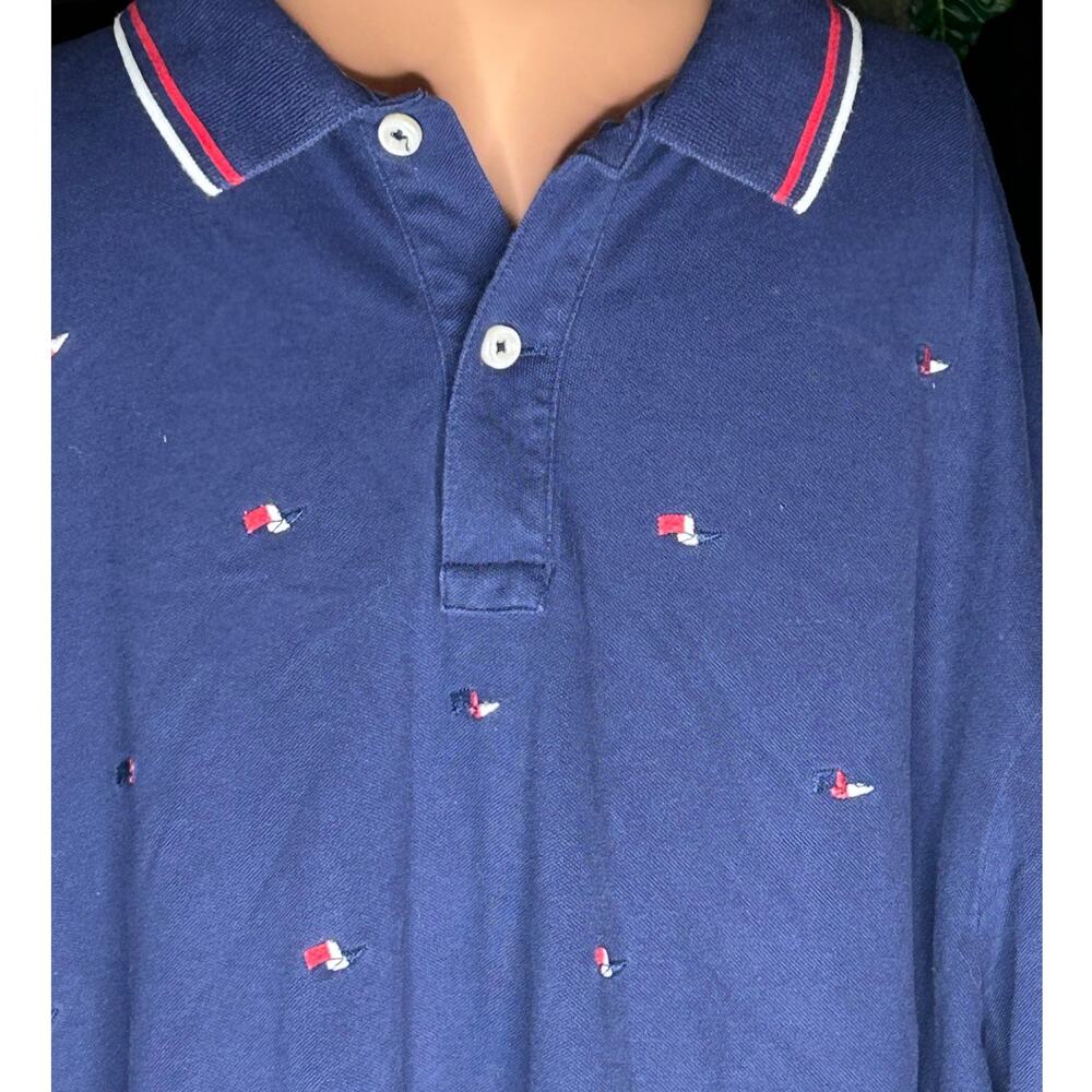 Cremieux embroidered polo shirt red and white tipped collar American preppy